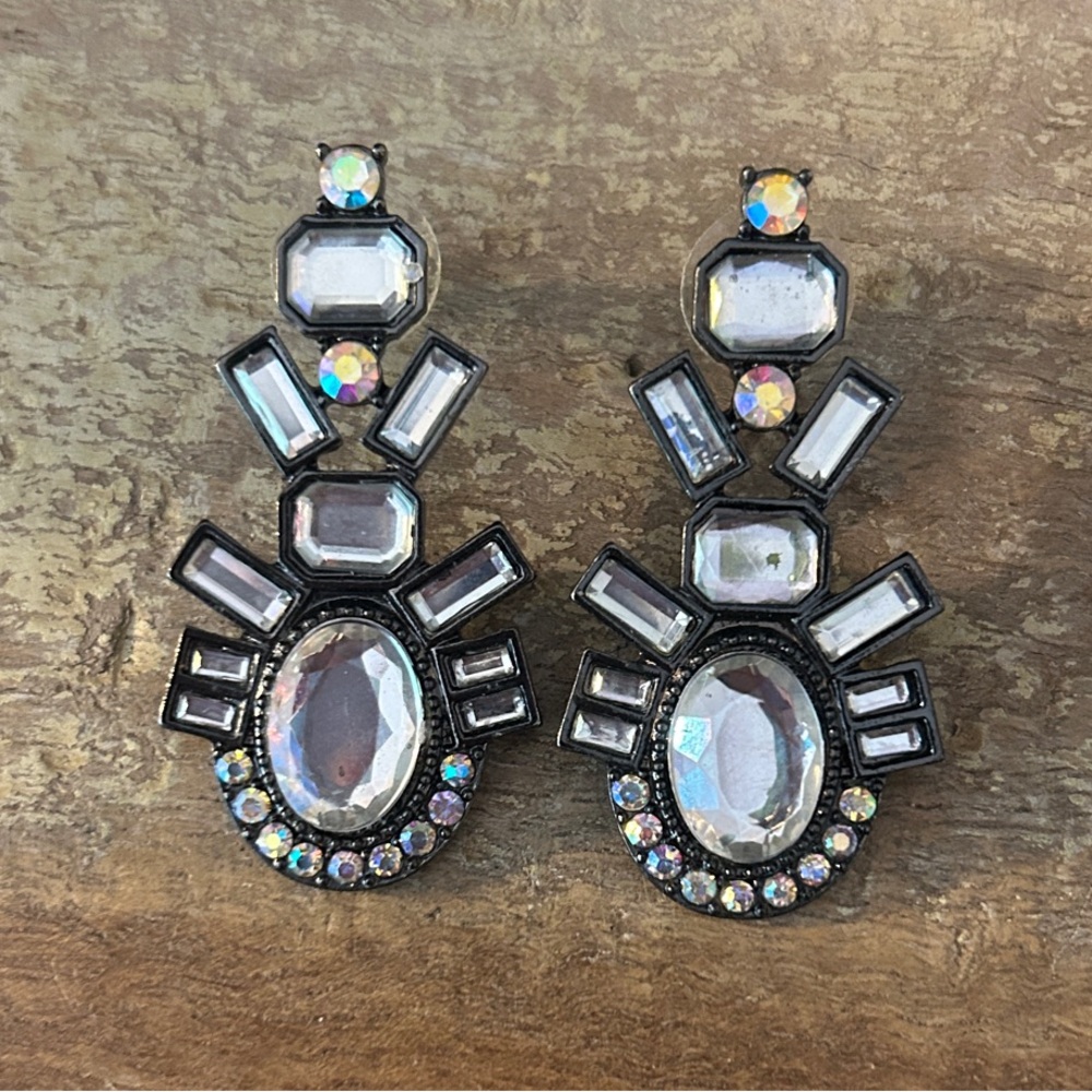 Elegant Silver and Black Crystal Earrings